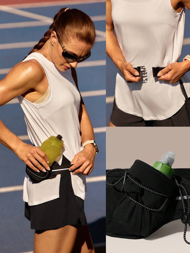 Water Bottle Pocket Zipper Belt Bag Water Repellent Waist Crossbody Bags With Adjustable Strap