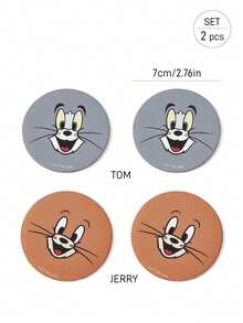 TOM & JERRY X SHEIN 2件套PU皮革汽车杯架垫，防震，通用，时尚汽车杯架垫，可放置于汽车杯架中，适用于汽车和家庭办公室，To M,Jerr Y - A - 查看 7