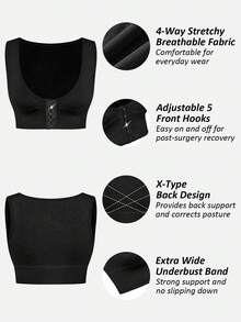 SHEIN 女士无缝纯色无袖开胸吊带背心塑身胸衣胸部支撑塑形上衣 - 黑色 - 查看 6