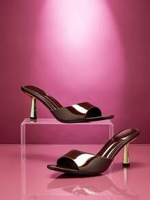SHUZIA Women Comfortable Kitten Heel Sexy Pointy Toe Slip-On Heeled Sandals - Coffee Brown - View 1