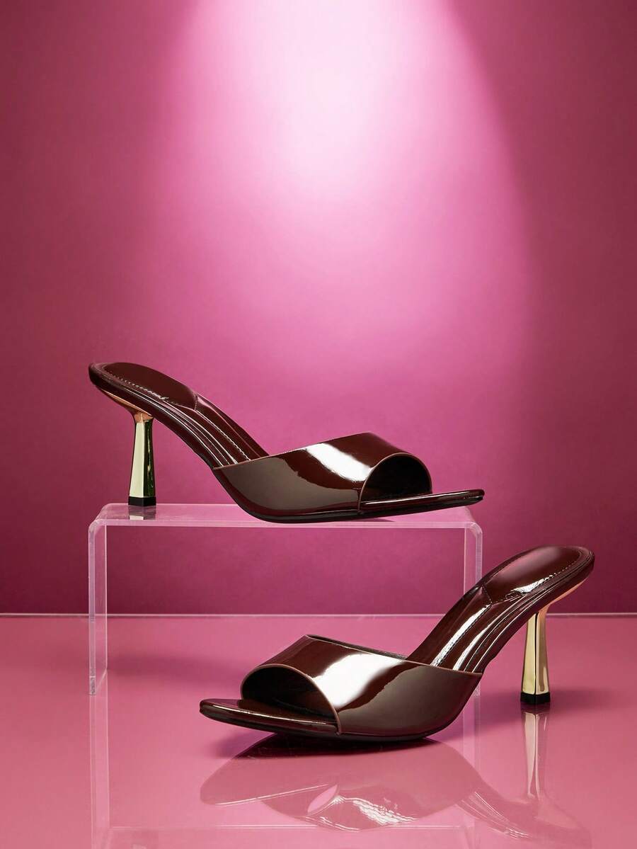 SHUZIA Women Comfortable Kitten Heel Sexy Pointy Toe Slip-On Heeled Sandals - Coffee Brown - View 1