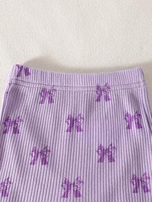 SHEIN 新生儿甜美风礼盒套装，包含带可爱蝴蝶结的上衣、帽子、裤子、袜子和毯子，全套少女风蝴蝶结设计 - 紫色 - 查看 8