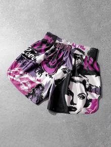 ROMWE MEN Anime Men's Fashionable Figure Print Boxing Shorts For Summer - Multicolor - View 2