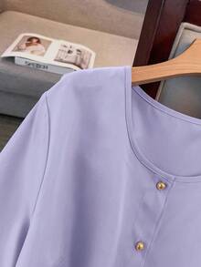 Plus Size Elegant Commuter Solid Color Top And Pants 2 Pieces Set, Summer - Purple - View 3