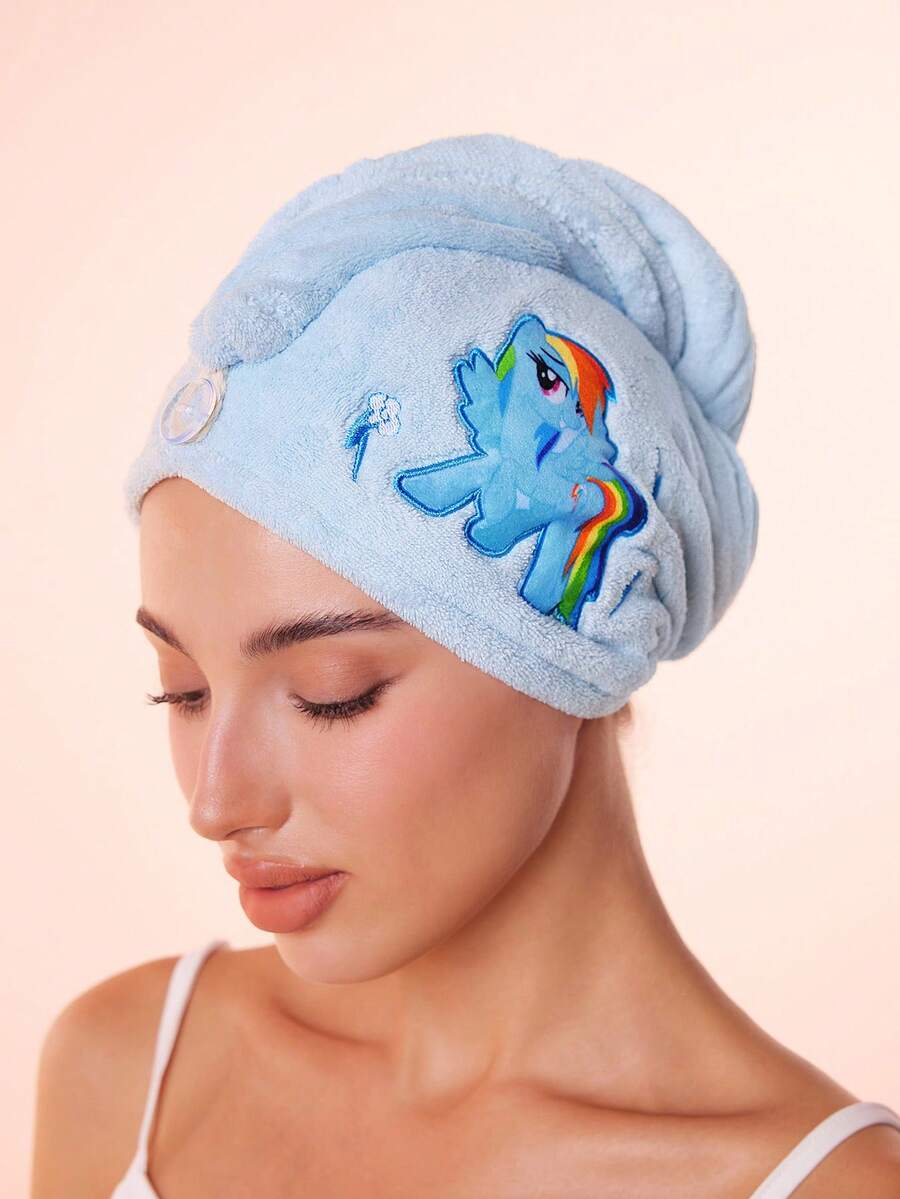 My Little Pony X SHEIN 1 pieza Gorro de secado de cabello con bordado de poni de dibujos animados, gorro de secado de cabello súper absorbente, adecuado para diferentes cantidades de cabello, absorbente y fácil de secar, Rainbow, Twilight Sparkle/Rainbow Dash/Pinkie Pie, ideas de regalo toalla de secado de cabello - Multicolor - Ver 1