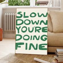 1幅“慢下来，你做得很好”文字艺术帆布海报（带框/不带框），精美墙面艺术，励志名言画，现代励志名言图片，适用于宿舍、公寓、办公室、客厅、卧室、家居装饰 - 杏色 - 查看 1