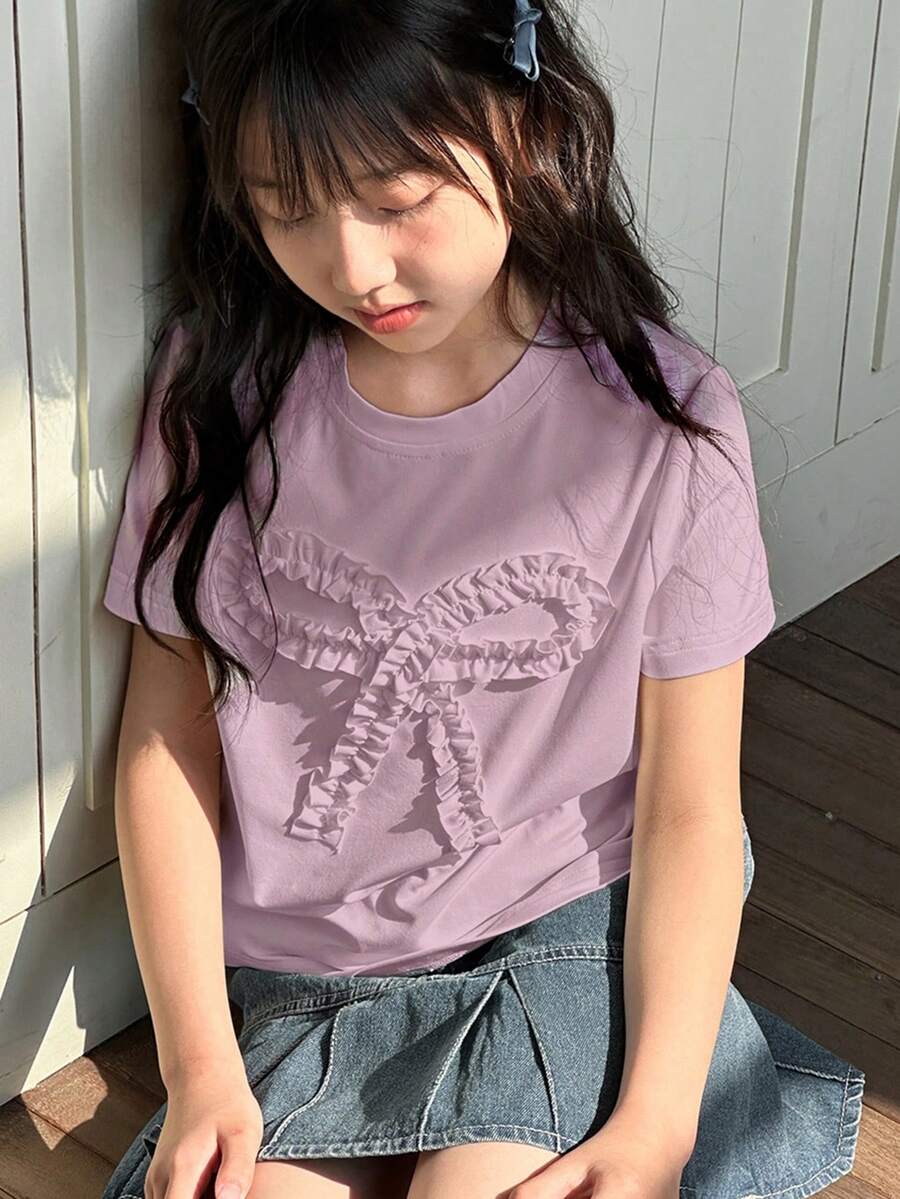 Dazy Kids Tween Girl Round Neck Short Sleeve Knit T-Shirt Fall Clothes Summer,Back To School Clothes - Lilac Purple - View 1