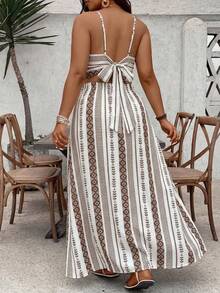 SHEIN VCAY Bộ đồ 2 món cỡ lớn in họa tiết sọc Bohemian, thích hợp cho kỳ nghỉ và tiệc tùng. - Nhiều màu - Xem 2
