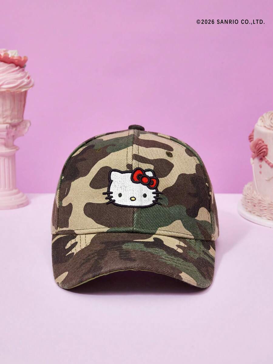HELLO KITTY AND FRIENDS | Joivida Ladies Camouflage Print Cartoon Embroidered Baseball Cap - Army Green - View 1