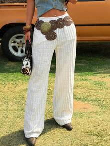 Muchica Women's White Woven Casual Vacation Pants - White - View 3