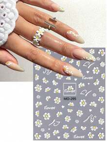 1 Sheets Cartoon Bee Daisy Summer Nail Art Stickers Decals White Daisy Floral Cute Bee Mixed Flower Petal Design 3D Self Adhesive Nail Stickers DIY Decoration For Salon Manicure Accessories Nails Nail Supplies - Multicolor - View 4
