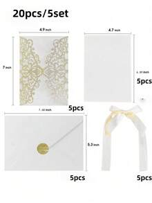 4/16/20 Pcs Laser Cut Wedding Invitations With Envelopes Elegant Glitter Pearl Paper Bow Knot Design Card Set For Anniversary Party Supplies Wedding Decorations Anniversary Celebration Bridal Shower Engagement Party Invite - multicolor - View 5