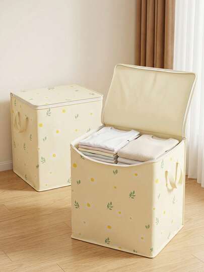 Caja de almacenamiento plegable de gran capacidad con asa, adecuada para dormitorio y armario; el diseño de patrón lindo agrega diversión a la organización del hogar; el material tejido es adecuado para los cambios de temporada.