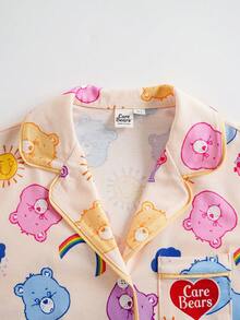SHEIN X Care Bears Tween Girl Bear Print Short Sleeve Top And Shorts Pajama Set - Yellow - View 4