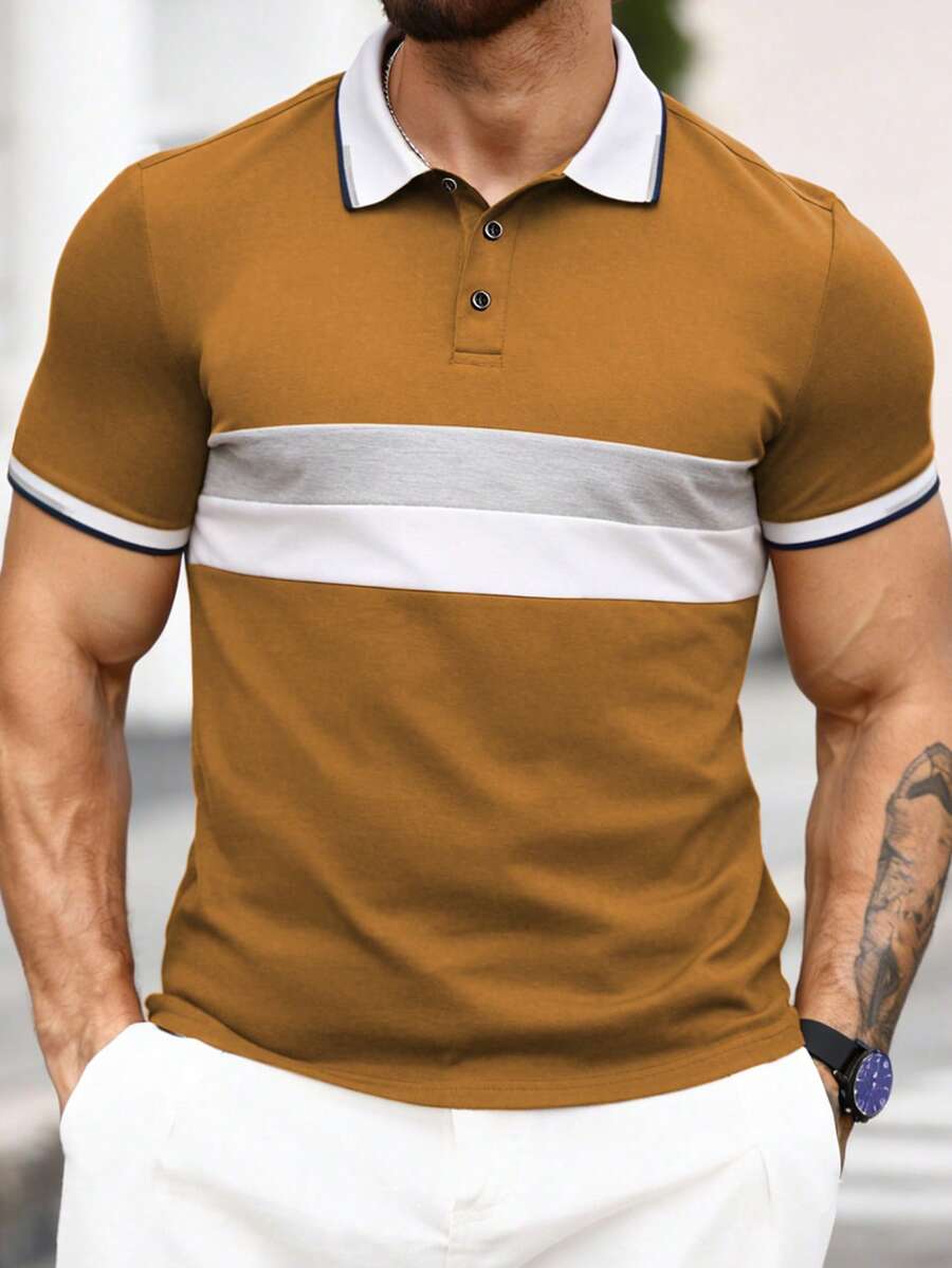 Manfinity Homme 男士撞色休闲百搭通勤短袖Polo衫 - 彩色 - 查看 1