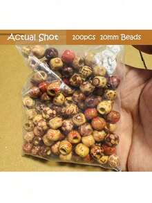 100Pcs Mixed Wooden Bead Pattern Wood Beads Macrame For Diy Crafts Jewelry Making, Suitable For Living Room, Bedroom And Dining Room - Multicolor - View 1