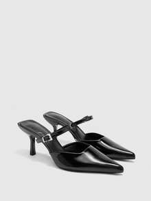 CUCCOO BIZCHIC Tacones altos de diseño con hebilla de punta fina para uso diario de mujeres - Negro - Ver 2