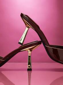 SHUZIA Women Comfortable Kitten Heel Sexy Pointy Toe Slip-On Heeled Sandals - Coffee Brown - View 7