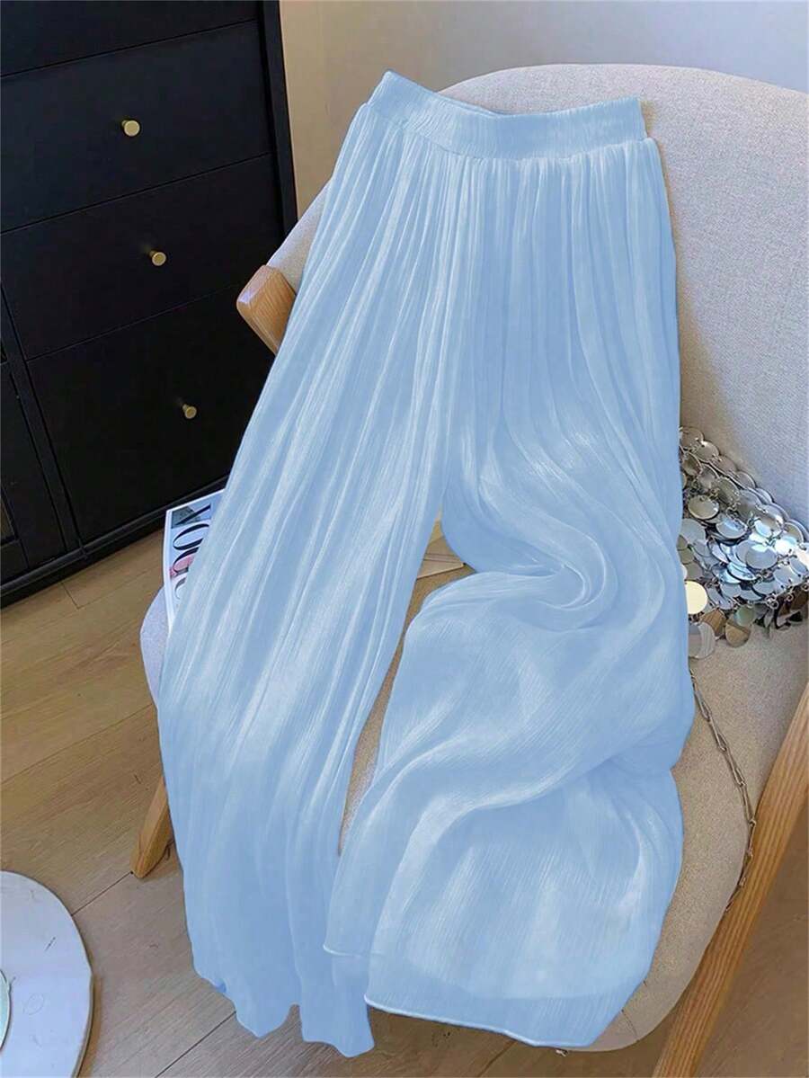 GlowEve 女士纯色休闲弹力腰长裤,夏季 - 藍色 - 查看 1