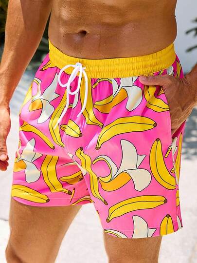 VIVINTIMO Men's Banana Print Beach Shorts