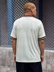 EVRINFINITE Men Letter Graphic Striped Trim Tee - Beige - View 2