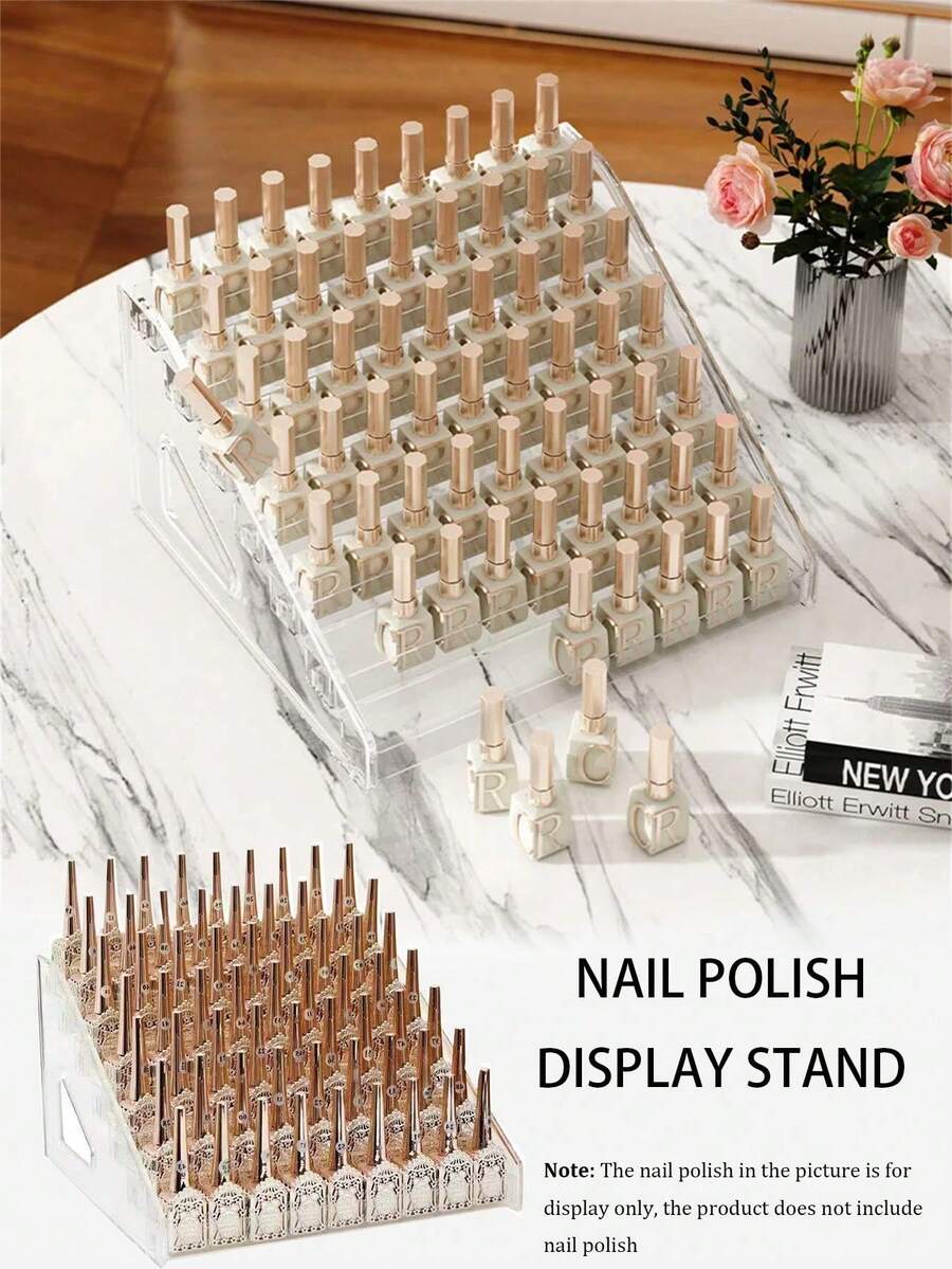 Bộ 1 giá trưng bày sơn móng tay acrylic, hộp đựng dụng cụ làm móng, giá trưng bày sơn móng tay trong suốt, hộp đựng phấn mắt, son môi và mỹ phẩm, giá đỡ hình thang, dung tích cực lớn.