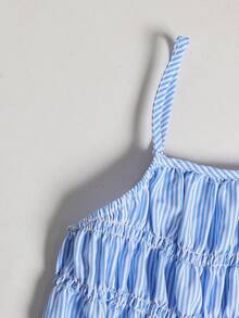SHEIN Sparklyn Girls Striped Camisole Top And Straight Leg Pants Summer Vacation Outfit - Blue - View 5