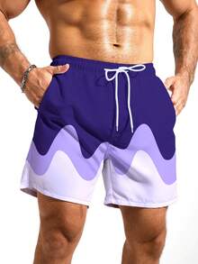Manfinity KASUA Men's Contrast Color Print Casual Beach Shorts, Holiday - Purple - View 5