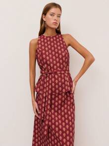 Nöista Bộ đồ không tay in họa tiết, phối hợp với thắt lưng và chiều dài ngang gối. Thích hợp cho lễ Phục sinh, mùa xuân, mùa hè, trang phục nữ, đám cưới, các sự kiện đặc biệt. - Màu Đỏ Sâu - Xem 5