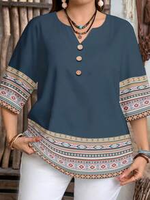 EMERY ROSE Women's V-Neck Geometric Print Casual Versatile Daily Wear Shirt - Multicolor - View 5