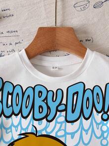 SCOOBY-DOO X SHEIN Baby Boy Letter & Cartoon Print Round Neck Short Sleeve T-Shirt - White - View 5