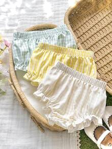 Vintaside Kids 3pcs Baby Girls' Summer Soft Color Shorts Set, Beige, White, Pink, Minimalist Style, Loose Fit, Suitable For Outdoor Play, Home Comfort, Easily Adaptable To Various Party Occasions - Multicolor - View 6