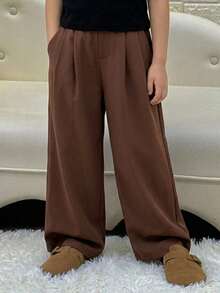 DAZY Tween Girls Solid Color Woven Wide Leg Pants, Fall - Brown - View 2