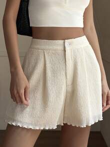 Livesso Women's Casual Solid Color Textured Shorts, Summer - Beige - View 8