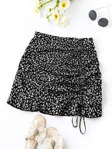 Enliva Falda de playa de vacaciones con detalles de cordón y estampado floral diminuto, para vacaciones de verano, para mujeres de talla grande y silueta redondeada - Negro - Ver 7