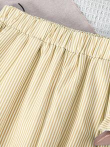 SHEIN Bộ 2 món cho bé gái tuổi teen: Áo khoác cardigan không tay và quần ống rộng cạp chun, trang phục thường ngày mùa hè. - Màu be - Xem 6