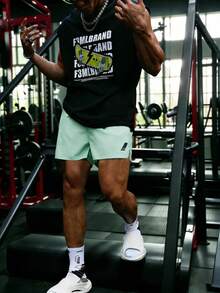 Gym Rark Men's Contrast Color Elastic Waist Pocket Sports Shorts, Gym - Mint Green - View 4