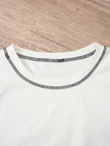Manfinity Joysei Standard Size Men's Casual Funny Black Cat Print Contrast Color Round Neck T-Shirt, Minimalist Versatile, Suitable For Summer - White - View 7