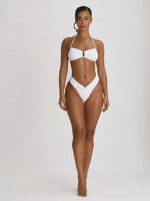 Musera Resort Quần bikini dây mảnh cạp cao, xếp ly phía trước, thích hợp cho kỳ nghỉ hè, du lịch biển, đồ bơi cơ bản, màu trơn, phong cách nghỉ dưỡng. - trắng - Xem 5
