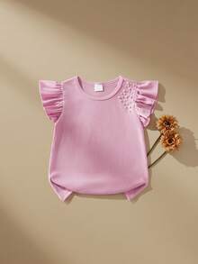 SHEIN Camiseta casual de verano sin mangas con diseño de cuentas para niñas - Rosa - Ver 6