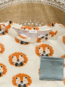 SHEIN Baby Boy Casual Cartoon Print T-Shirt And Shorts Set, Summer - Multicolor - View 5