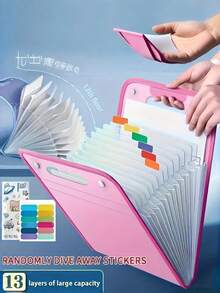 1 Piece A4 Size 13 Pockets Expanding File Accordion Folder Durable PP Multi Pocket Document Organizer For Test Papers Exam Bills Receipts School Office University Student Supplies - multicolor - View 13