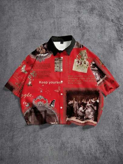 Manfinity Roghcode Men's Street Fashion All-Over Print Short Sleeve Shirt