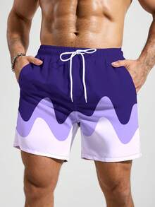 Manfinity KASUA Men's Contrast Color Print Casual Beach Shorts, Holiday - Purple - View 4