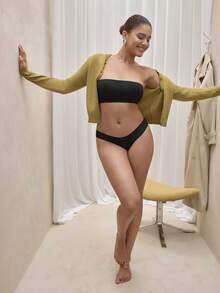 Bralution 纯色无肩带撞色蕾丝无钢圈文胸 - 黑色 - 查看 6