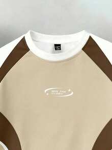 Manfinity Joysei Men's Casual Colorblock Letter Print Short Sleeve T-Shirt, Summer - Apricot - View 4