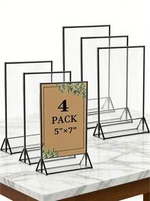 Bộ 4 khung biển hiệu acrylic 5x7 inch - Khung để bàn hai mặt dùng cho số bàn cưới, thực đơn nhà hàng, ảnh Giáng sinh, lễ tốt nghiệp, tiệc sinh nhật, tiệc mừng em bé - Giá đỡ trưng bày ảnh/giá/thực đơn trong suốt - Nhiều màu - Xem 4