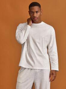 Musero Camiseta básica de manga larga y cuello redondo oversize para hombre, para crear un armario cápsula, ideal para capas en primavera y verano - Gris Claro - Ver 4