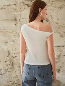 MOTF PREMIUM FASHIONABLE MINIMALIST COTTON ASYMMETRICAL NECK SLEEVELESS TOP, SPRING/SUMMER - White - View 3