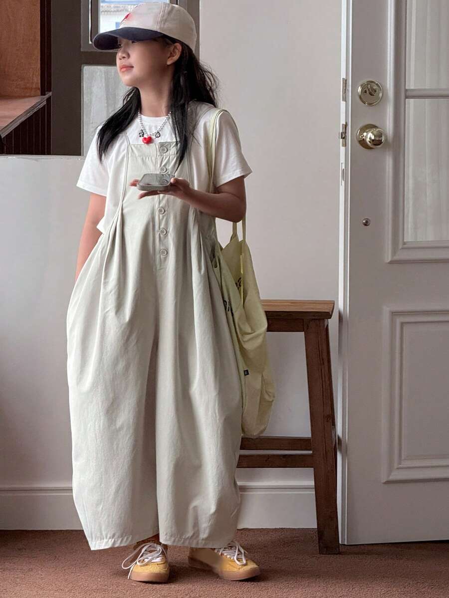 Dazy Kids Tween Girl Plain Versatile Summer Romper/Jumpsuit - Khaki - View 1